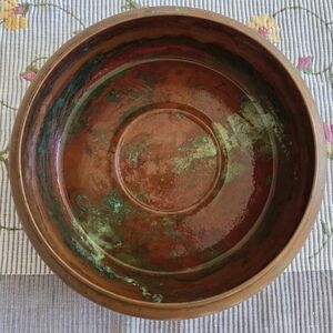 Vintage Copper Bowl with Green Accents